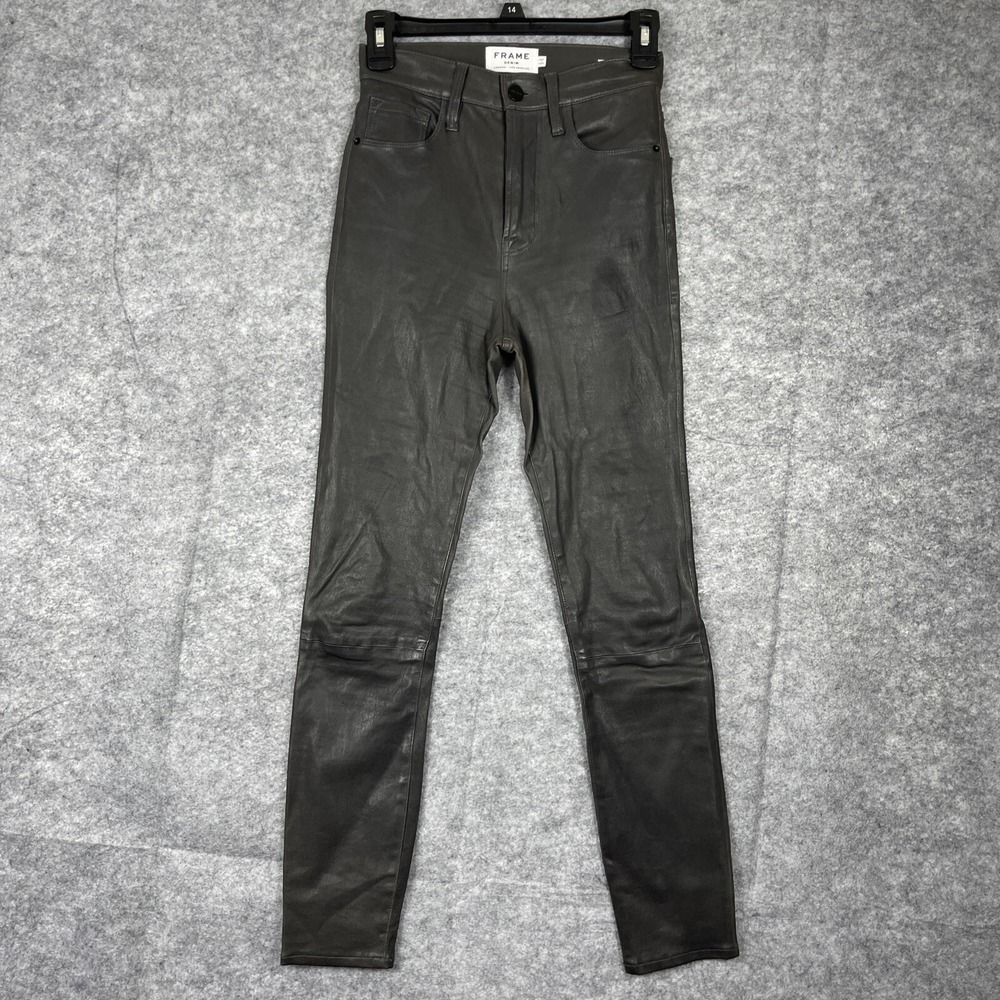 Frame Denim Lamb Leather Ali High Rise Cigarette Charcoal Pants  Woman's Size 25
